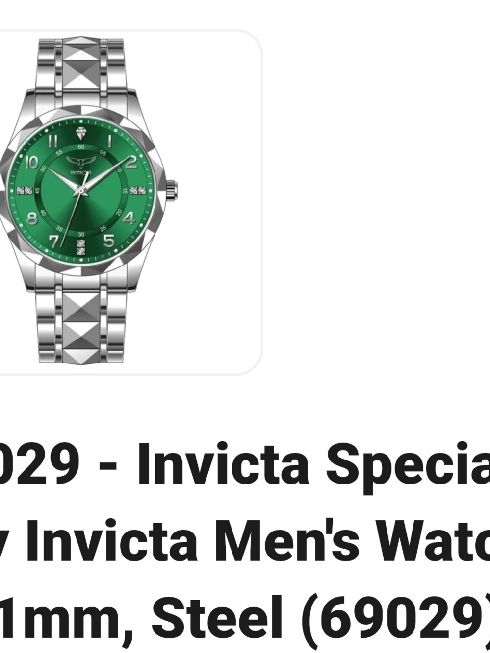 Invicta Silver Watch with Green Sunburst Dial
